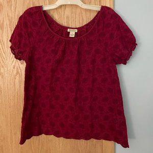 Lucky Brand Taylor Eyelet Top Purple Floral Scalloped Hem Casual Womens Medium
